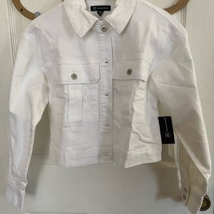 INC white denim cropped jacket XS